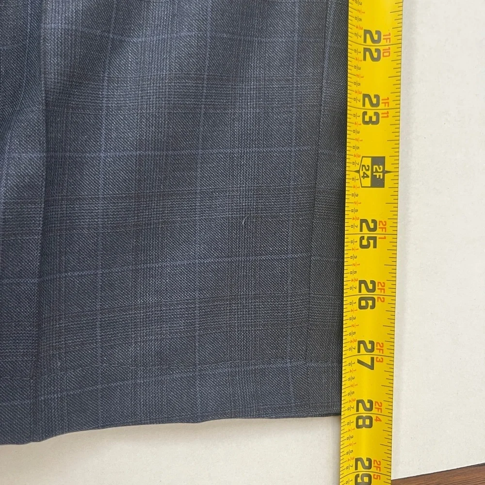 HICKEY FREEMAN Navy Suit WOOL Size 44 long Windowpane Pants 37x28 Flaw